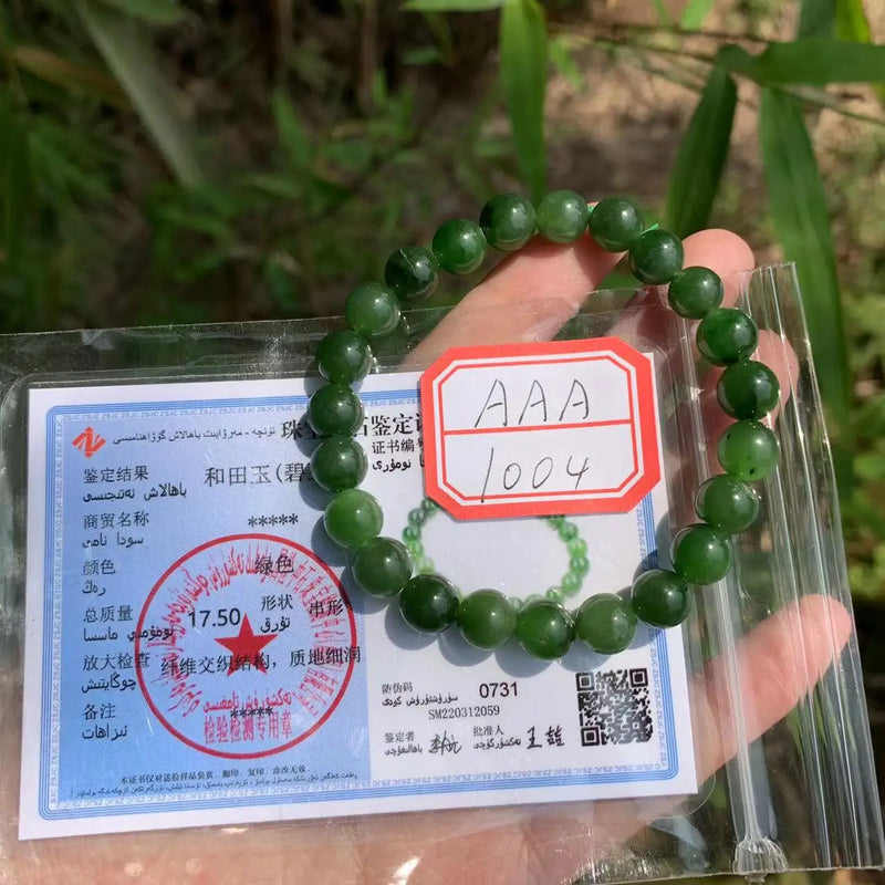 8MM Green Hetian Jade Bracelet Natural Stone Gemstone Jewelry