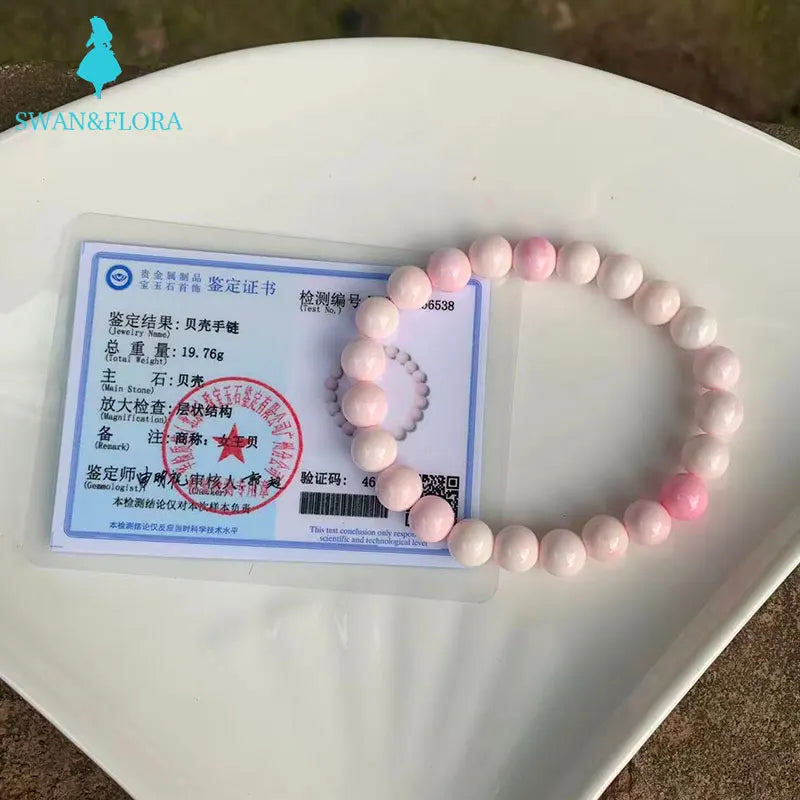 Natural Pink Queen Shell Bead Bracelet for Women