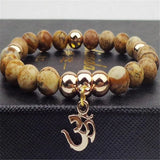 8MM Picture Stone Bead Bracelet Tibet Silver Stretchy Meditation Unisex