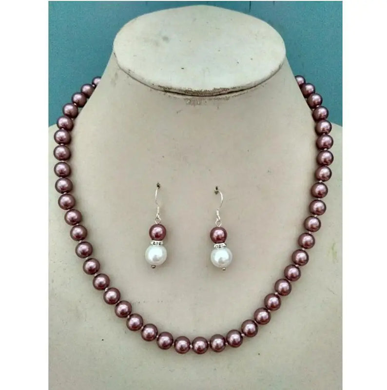 8MM Purple South Sea Shell Pearl Necklace Earrings Set AAA