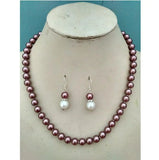 8MM Purple South Sea Shell Pearl Necklace Earrings Set AAA