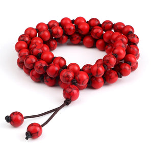 8MM Red Line Stone Multilayer Bracelet Women Charm 80 Beads Necklace