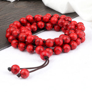 8MM Red Line Stone Multilayer Bracelet Women Charm 80 Beads Necklace