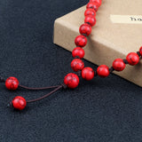 8MM Red Line Stone Multilayer Bracelet Women Charm 80 Beads Necklace