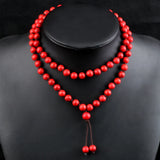 8MM Red Line Stone Multilayer Bracelet Women Charm 80 Beads Necklace