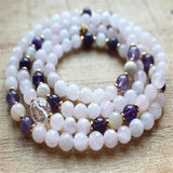 Rose Quartz Bracelet 108 Beads Crystal Pendant Lucky Meditation Healing
