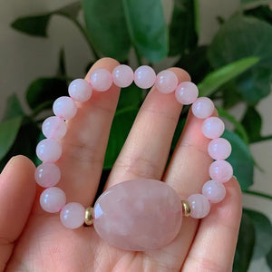 8MM Pink Quartz Strand Bracelets Reiki Healing Charm