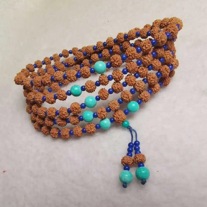 8MM Rudraksha Natural Lapis Lazuli Beads 108 Bracelet
