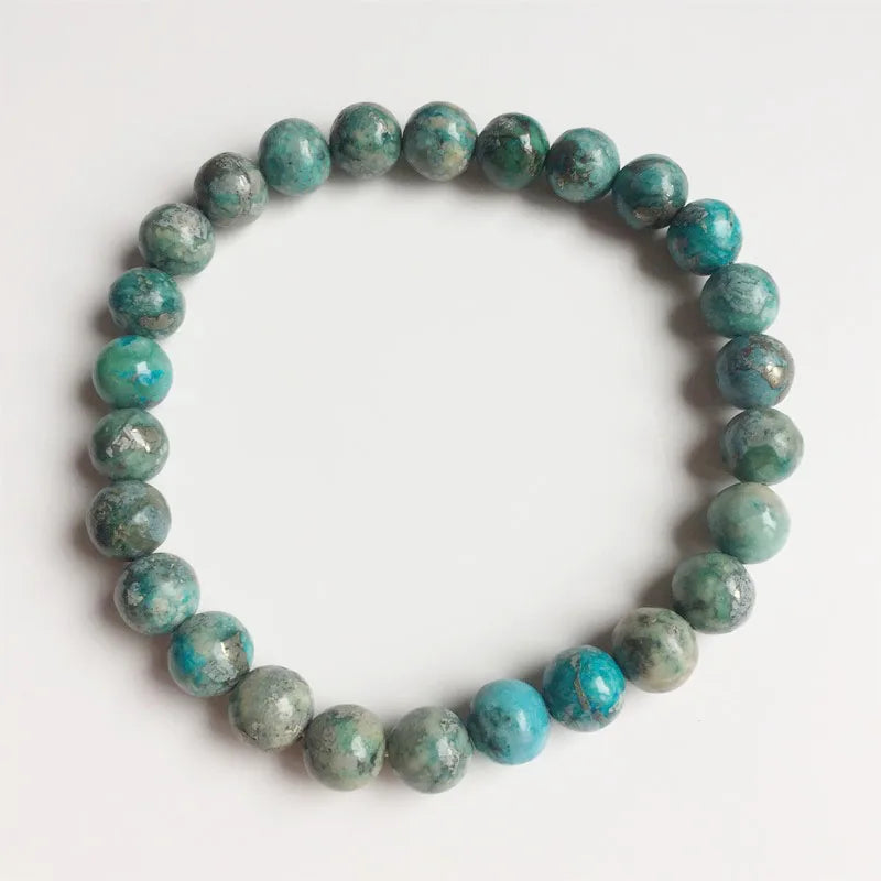 8MM Silver Hubei Turquoise Bracelet Natural Stone Beads