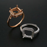 925 Silver Rose Plated Prong Ring Setting for Gemstone DIY