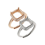 925 Silver Rose Plated Prong Ring Setting for Gemstone DIY