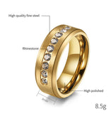 8MM Stainless Steel Eternity Wedding Band Ring Rhinestone Promise Engagement