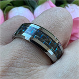 8MM Tungsten Carbide Wedding Band Black+Blue Carbon Fiber Inlay