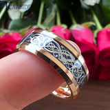 8MM Tungsten Dragon Inlay Wedding Band Ring Carbon Fiber Comfort Fit