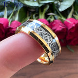 8MM Tungsten Dragon Inlay Wedding Band Ring Carbon Fiber Comfort Fit