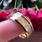 8MM Tungsten Dragon Inlay Wedding Band Ring Carbon Fiber Comfort Fit