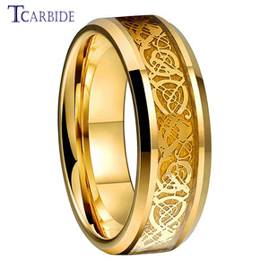 8MM Tungsten Dragon Inlay Wedding Band Ring Carbon Fiber Comfort Fit