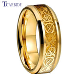 8MM Tungsten Dragon Inlay Wedding Band Ring Carbon Fiber Comfort Fit
