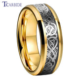 8MM Tungsten Dragon Inlay Wedding Band Ring Carbon Fiber Comfort Fit
