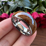 8MM Tungsten Wedding Bands Rings with Whiskey Barrel Oak Wood Inlay