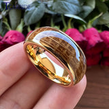 8MM Tungsten Wedding Bands Rings with Whiskey Barrel Oak Wood Inlay