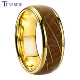 8MM Tungsten Wedding Bands Rings with Whiskey Barrel Oak Wood Inlay