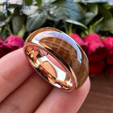 8MM Tungsten Wedding Bands Rings with Whiskey Barrel Oak Wood Inlay