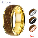 8MM Tungsten Wedding Bands Rings with Whiskey Barrel Oak Wood Inlay