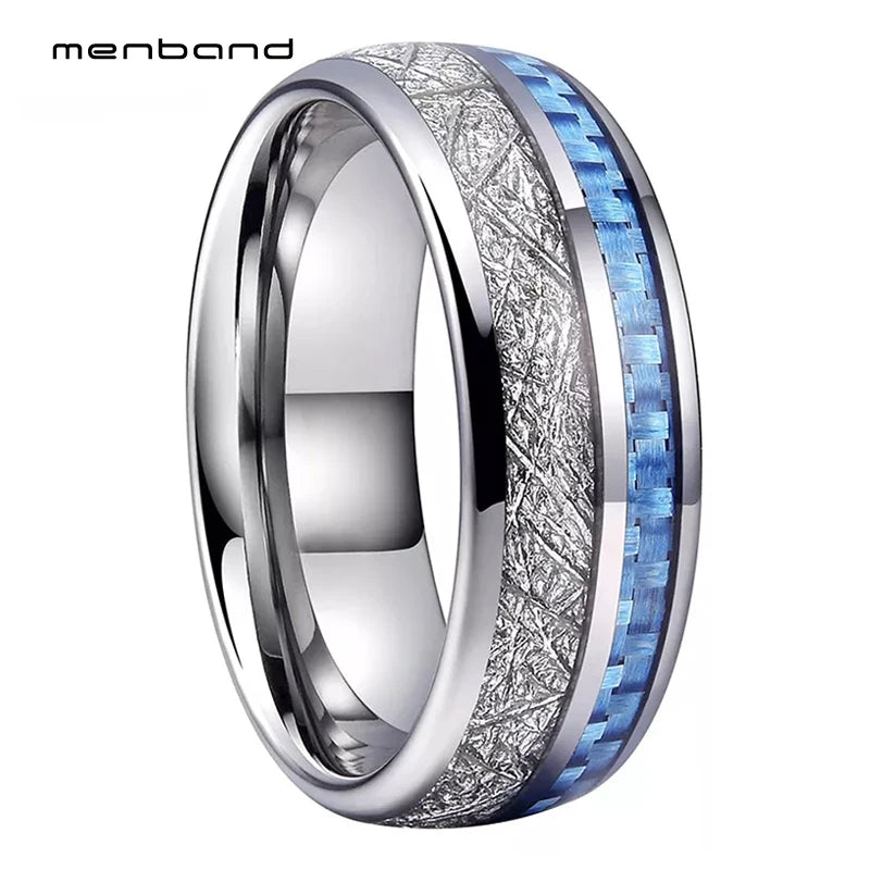 8MM Tungsten Ring with Carbon Fiber and Meteorite Inlay