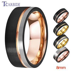 8MM Tungsten Wedding Band Offset Grooved Brushed Men Women Rings Size 5-15