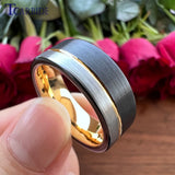 8MM Tungsten Wedding Band Offset Grooved Brushed Men Women Rings Size 5-15