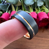 8MM Tungsten Wedding Band Offset Grooved Brushed Men Women Rings Size 5-15