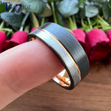 8MM Tungsten Wedding Band Offset Grooved Brushed Men Women Rings Size 5-15