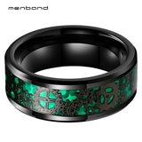 8MM Tungsten Gear Wheel Wedding Band Green Opal Inlay Polished Comfort Fit
