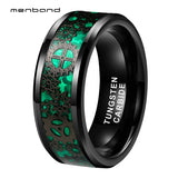 8MM Tungsten Gear Wheel Wedding Band Green Opal Inlay Polished Comfort Fit