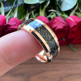 8MM Tungsten Rings Meteorite Inlay Beveled Polished