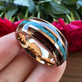 8MM Turquoise Tungsten Ring Men Women Wedding Band