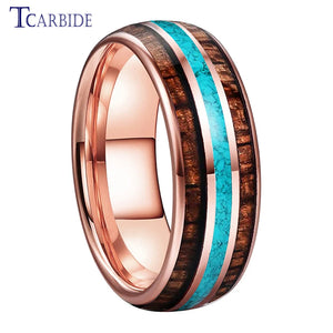 8MM Turquoise Tungsten Ring Men Women Wedding Band