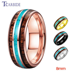 8MM Turquoise Tungsten Ring Men Women Wedding Band