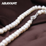 8MM White/Pink/Purple Natural Pearl 925 Silver Necklace Chain Wedding Jewelry