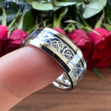 8MM Tungsten Carbide Wedding Band with Dragon Inlay