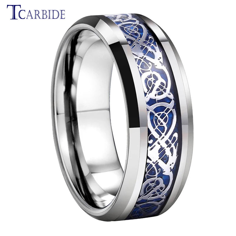 8MM Tungsten Carbide Wedding Band with Dragon Inlay