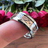 8MM Tungsten Carbide Wedding Band with Dragon Inlay