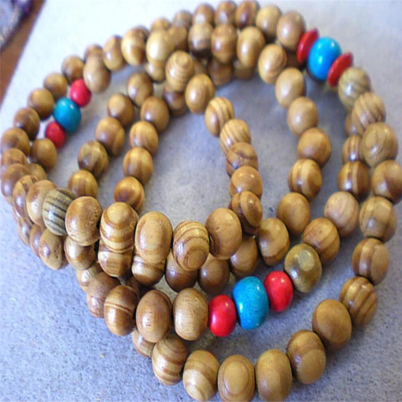 8MM Wood grain beads Bracelet 108 Beads Bless Gemstone Chakras Tassel