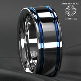8mm Tungsten Carbide Double Stripe Wedding Band Ring