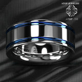 8mm Tungsten Carbide Double Stripe Wedding Band Ring