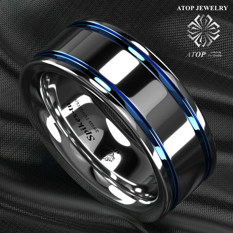 8mm Tungsten Carbide Double Stripe Wedding Band Ring