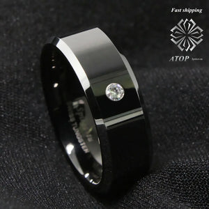 8Mm Men's Tungsten Carbide CZ Inlay Wedding Band Ring