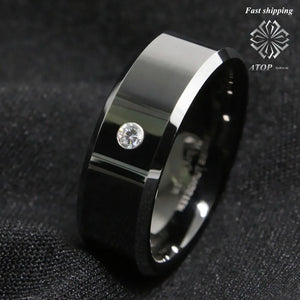 8Mm Men's Tungsten Carbide CZ Inlay Wedding Band Ring