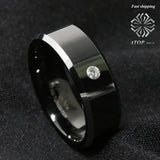 8Mm Men's Tungsten Carbide CZ Inlay Wedding Band Ring